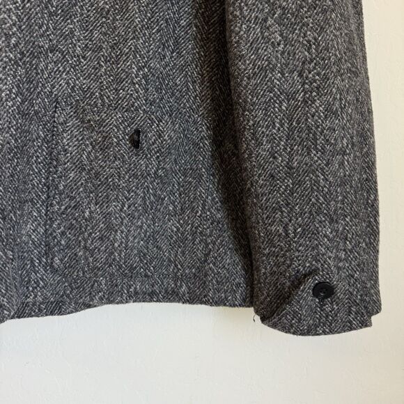 Lifted Research Group LRG Gray Herringbone Wool Blend Double Breasted Pea Coat L - Picture 12 of 16